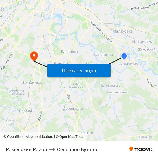 Раменский Район to Северное Бутово map