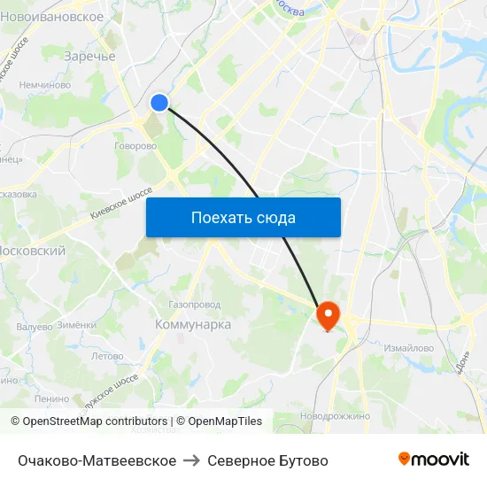 Очаково-Матвеевское to Северное Бутово map