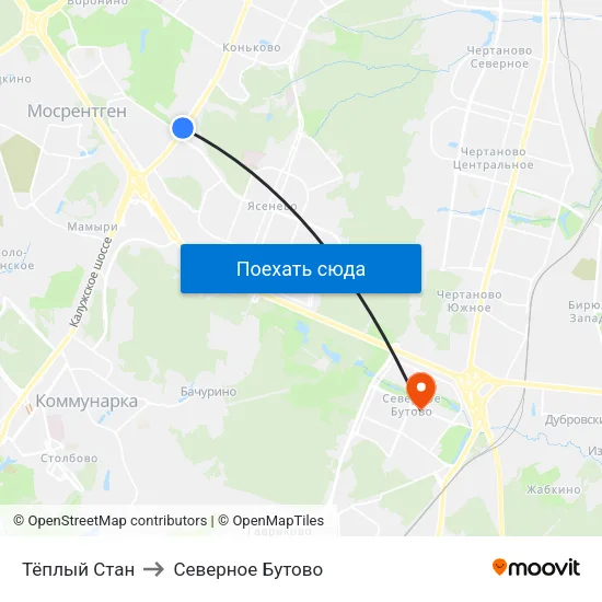 Тёплый Стан to Северное Бутово map