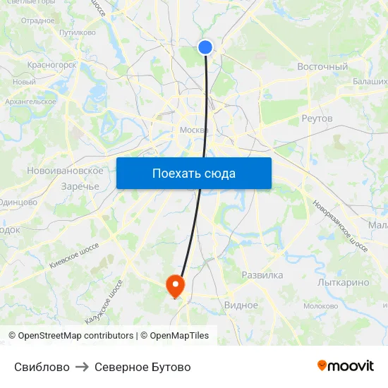 Свиблово to Северное Бутово map