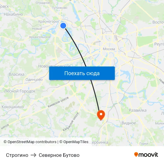 Строгино to Северное Бутово map
