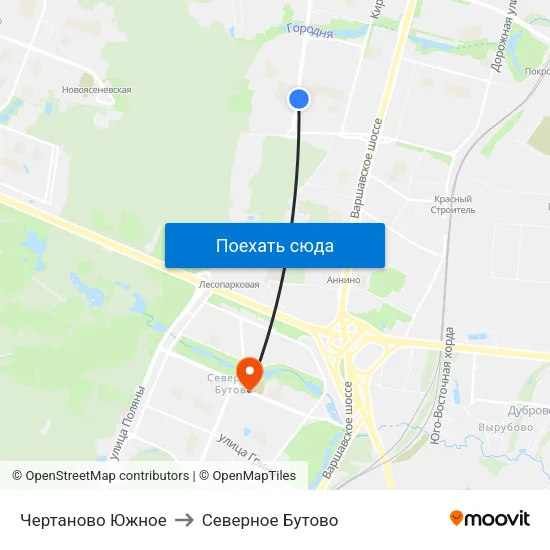 Чертаново Южное to Северное Бутово map