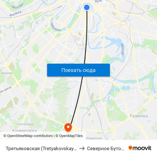 Третьяковская (Tretyakovskaya) to Северное Бутово map