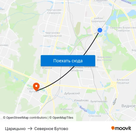 Царицыно to Северное Бутово map