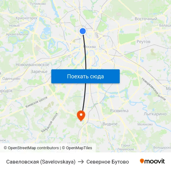 Савеловская (Savelovskaya) to Северное Бутово map