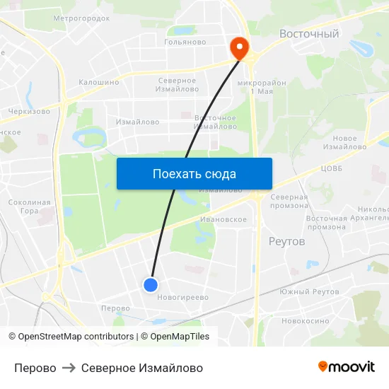 Перово to Северное Измайлово map