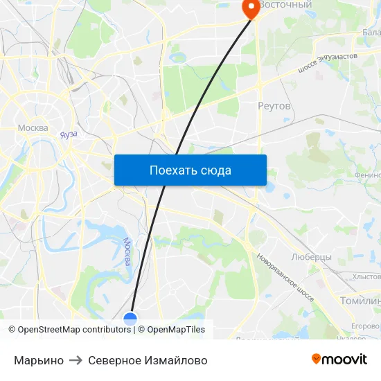 Марьино to Северное Измайлово map