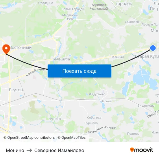 Монино to Северное Измайлово map