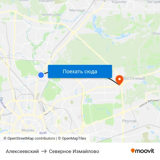 Алексеевский to Северное Измайлово map