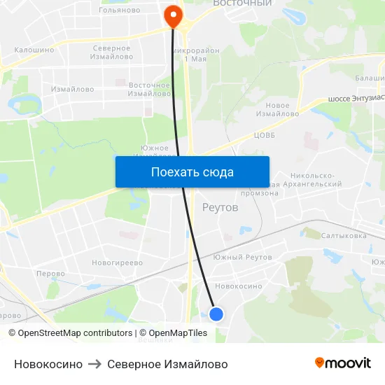 Новокосино to Северное Измайлово map