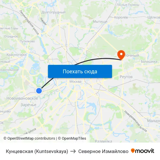 Кунцевская (Kuntsevskaya) to Северное Измайлово map