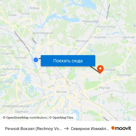 Речной Вокзал (Rechnoy Vokzal) to Северное Измайлово map