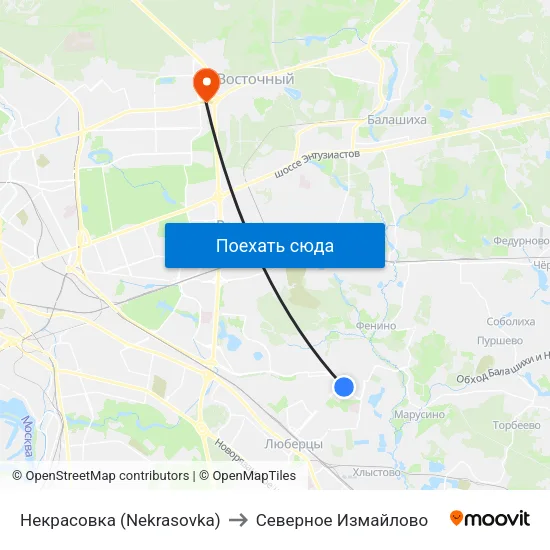 Некрасовка (Nekrasovka) to Северное Измайлово map