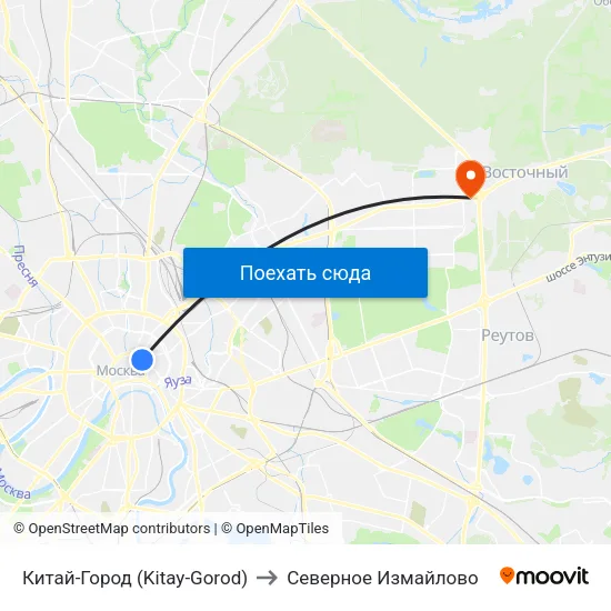 Китай-Город (Kitay-Gorod) to Северное Измайлово map