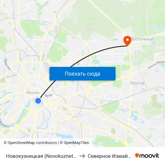 Новокузнецкая (Novokuznetskaya) to Северное Измайлово map