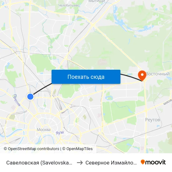 Савеловская (Savelovskaya) to Северное Измайлово map
