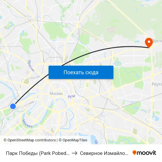 Парк Победы (Park Pobedy) to Северное Измайлово map