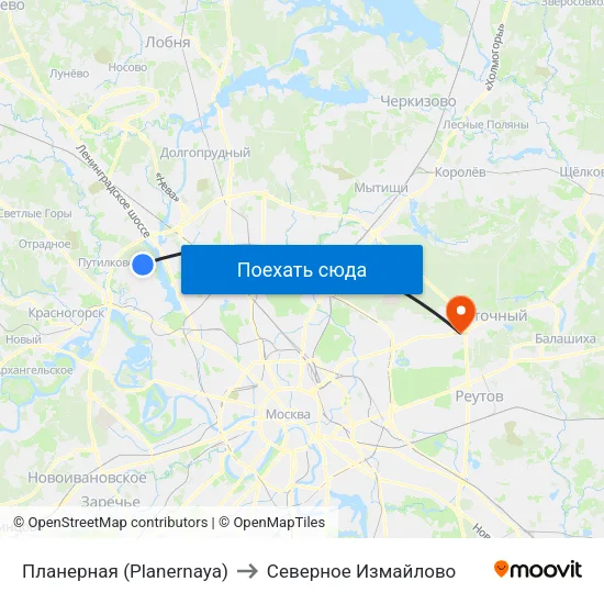 Планерная (Planernaya) to Северное Измайлово map