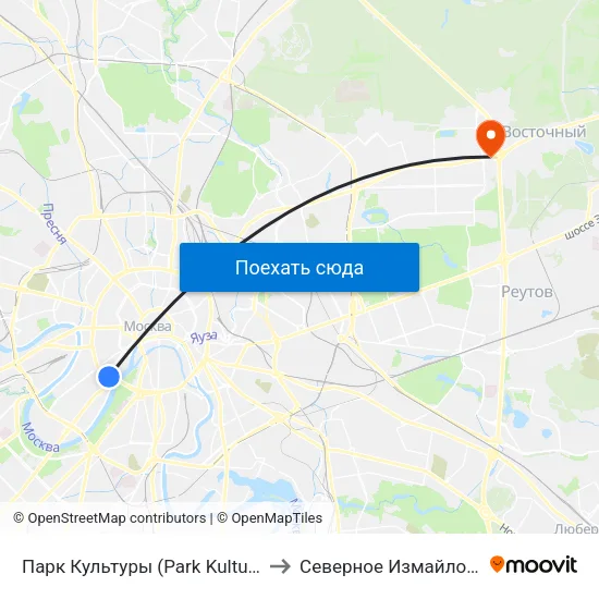 Парк Культуры (Park Kultury) to Северное Измайлово map