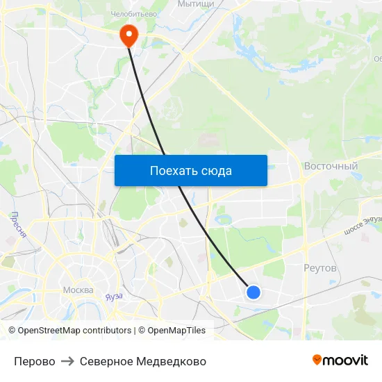Перово to Северное Медведково map