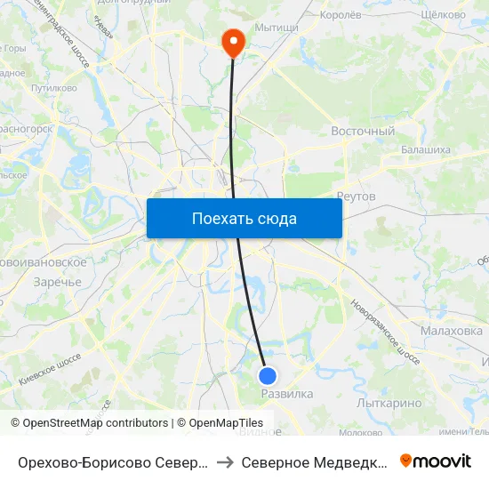 Орехово-Борисово Северное to Северное Медведково map
