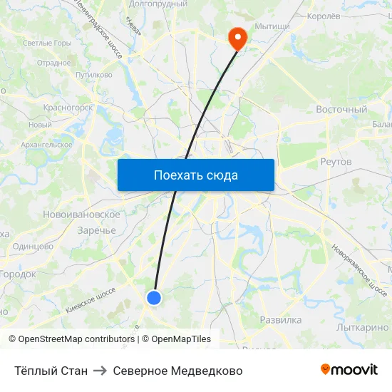 Тёплый Стан to Северное Медведково map
