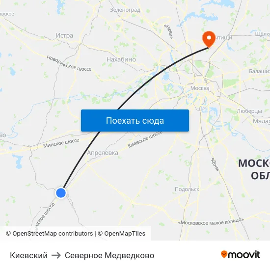 Киевский to Северное Медведково map
