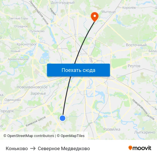 Коньково to Северное Медведково map