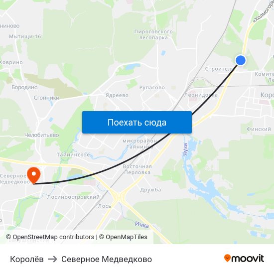 Королёв to Северное Медведково map