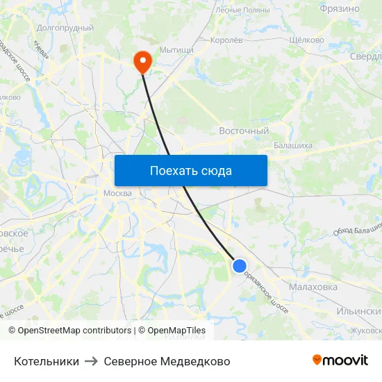 Котельники to Северное Медведково map
