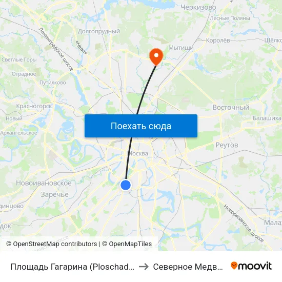 Площадь Гагарина (Ploschad Gagarina) to Северное Медведково map