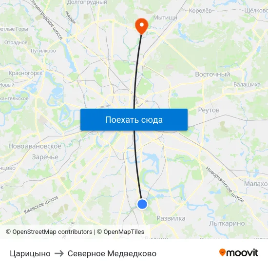 Царицыно to Северное Медведково map