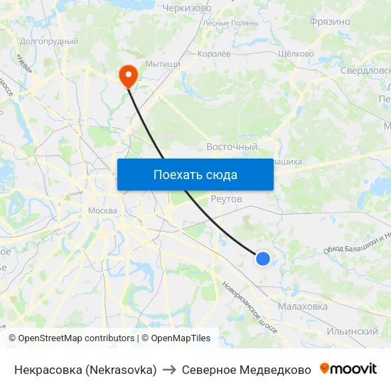 Некрасовка (Nekrasovka) to Северное Медведково map