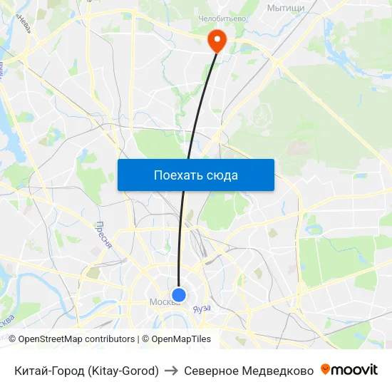 Китай-Город (Kitay-Gorod) to Северное Медведково map