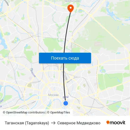 Таганская (Taganskaya) to Северное Медведково map