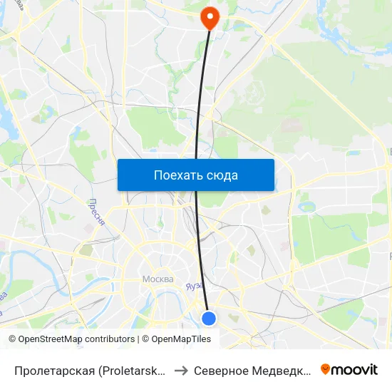 Пролетарская (Proletarskaya) to Северное Медведково map