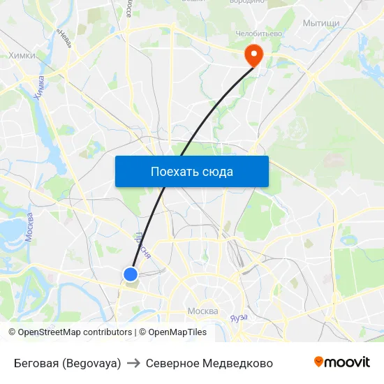 Беговая (Begovaya) to Северное Медведково map