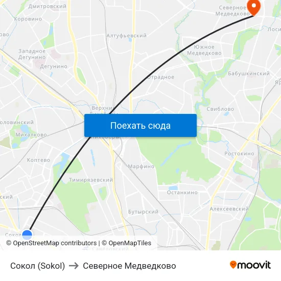 Сокол (Sokol) to Северное Медведково map