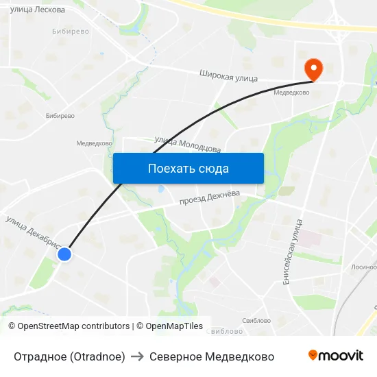 Отрадное (Otradnoe) to Северное Медведково map