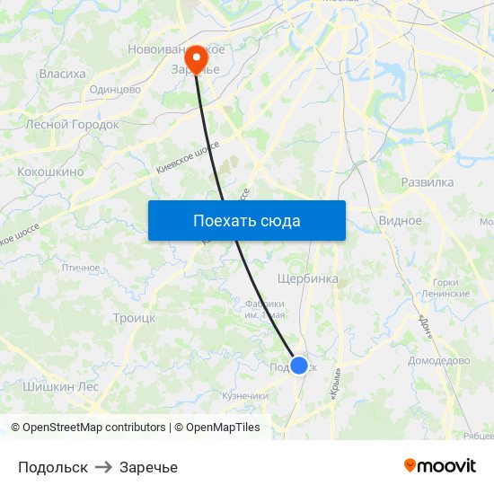 Подольск to Заречье map