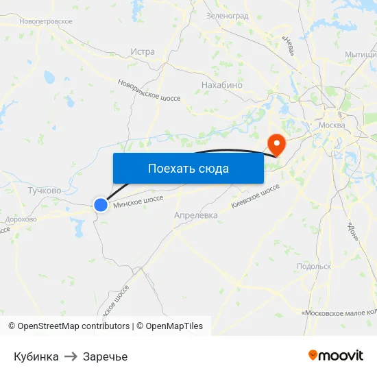 Кубинка to Заречье map