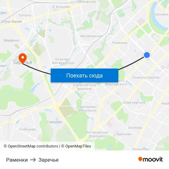 Раменки to Заречье map