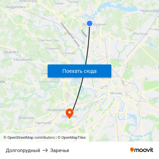 Долгопрудный to Заречье map