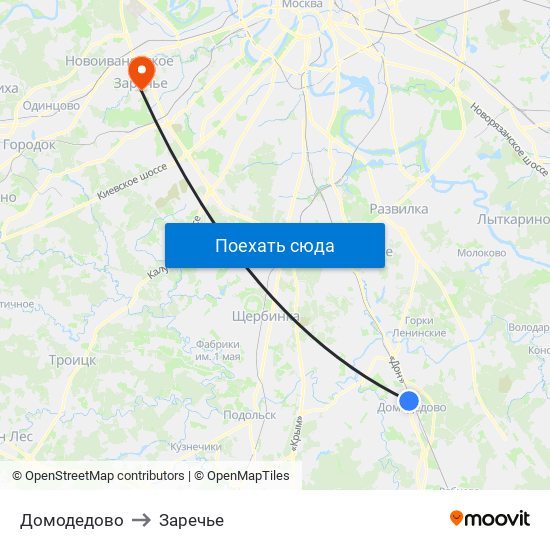 Домодедово to Заречье map