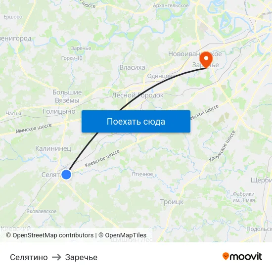 Селятино to Заречье map