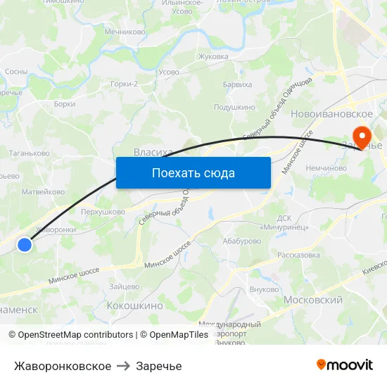 Жаворонковское to Заречье map