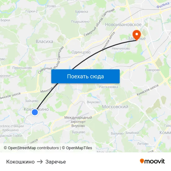 Кокошкино to Заречье map
