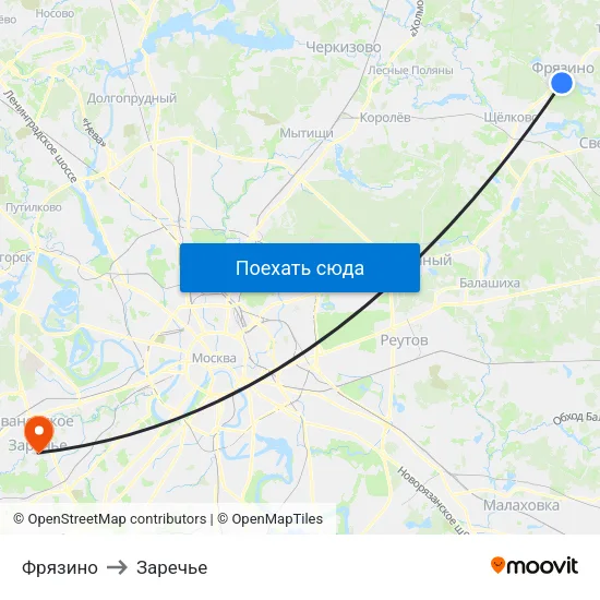 Фрязино to Заречье map