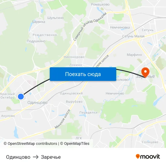 Одинцово to Заречье map