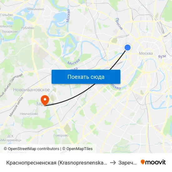 Краснопресненская (Krasnopresnenskaya) to Заречье map